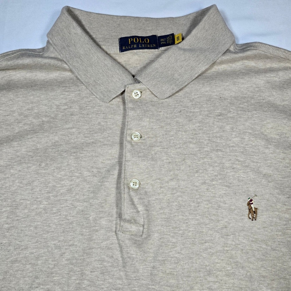 Polo Ralph Lauren Polo Shirt Old Money Cotton‎ Short Sleeve Men's 2XLT Beige